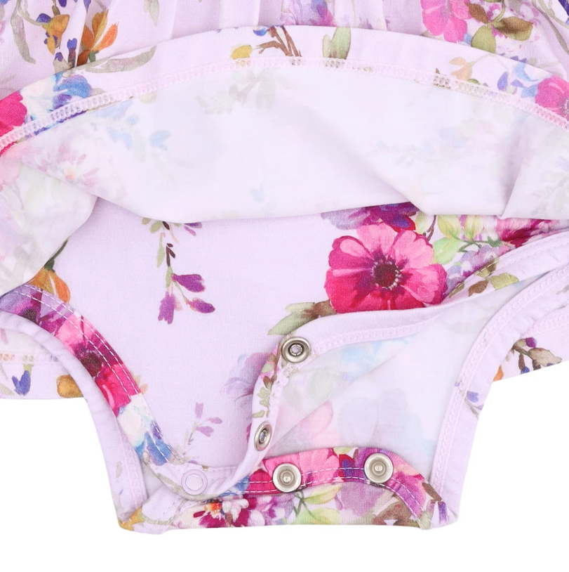Purple Dahlia Floral Bodysuit Dress - Angel Dear