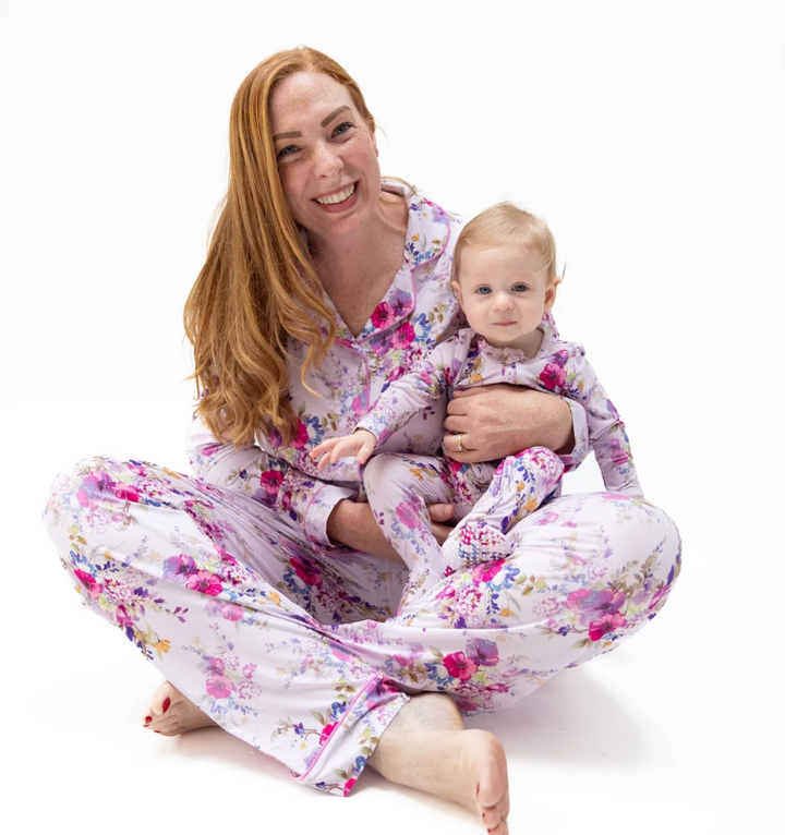 Purple Dahlia Floral Women's Bamboo Pajama Set - Angel Dear