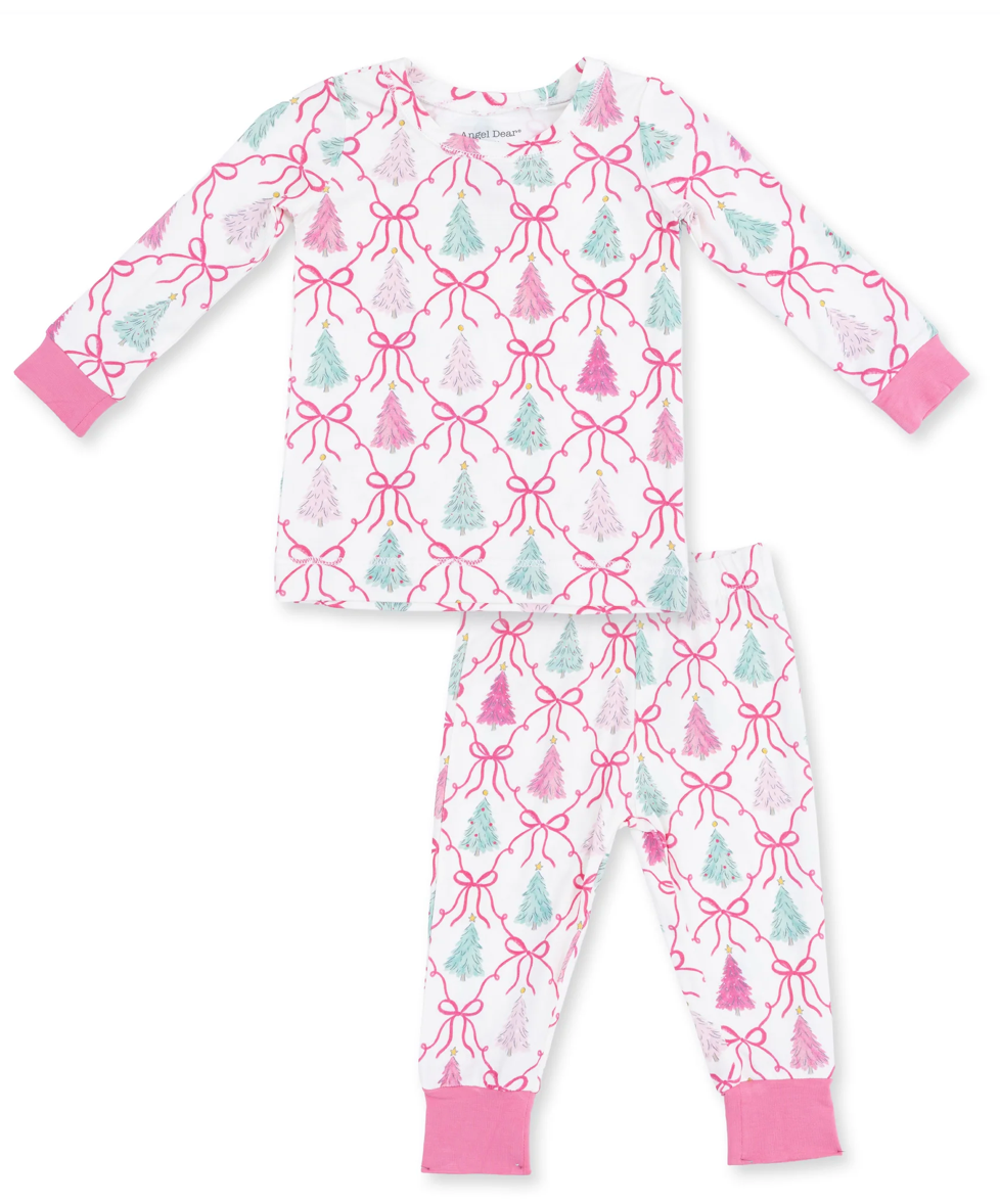 Pink Bow Trellis Christmas Tree Pajama Set - Angel Dear