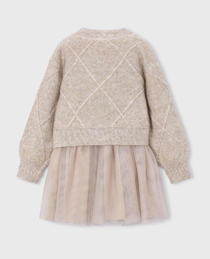 Girls Mixed Knit Dress With Bows - Mayoral
