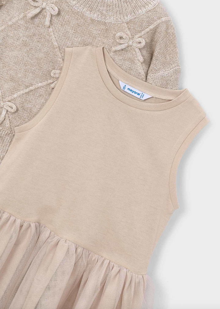 Girls Mixed Knit Dress With Bows - Mayoral