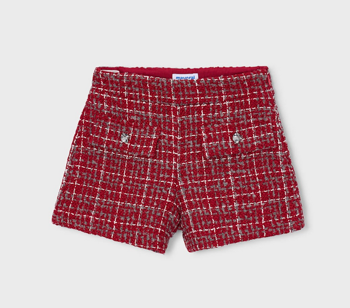 Red Plaid Tweed Shorts - Mayoral