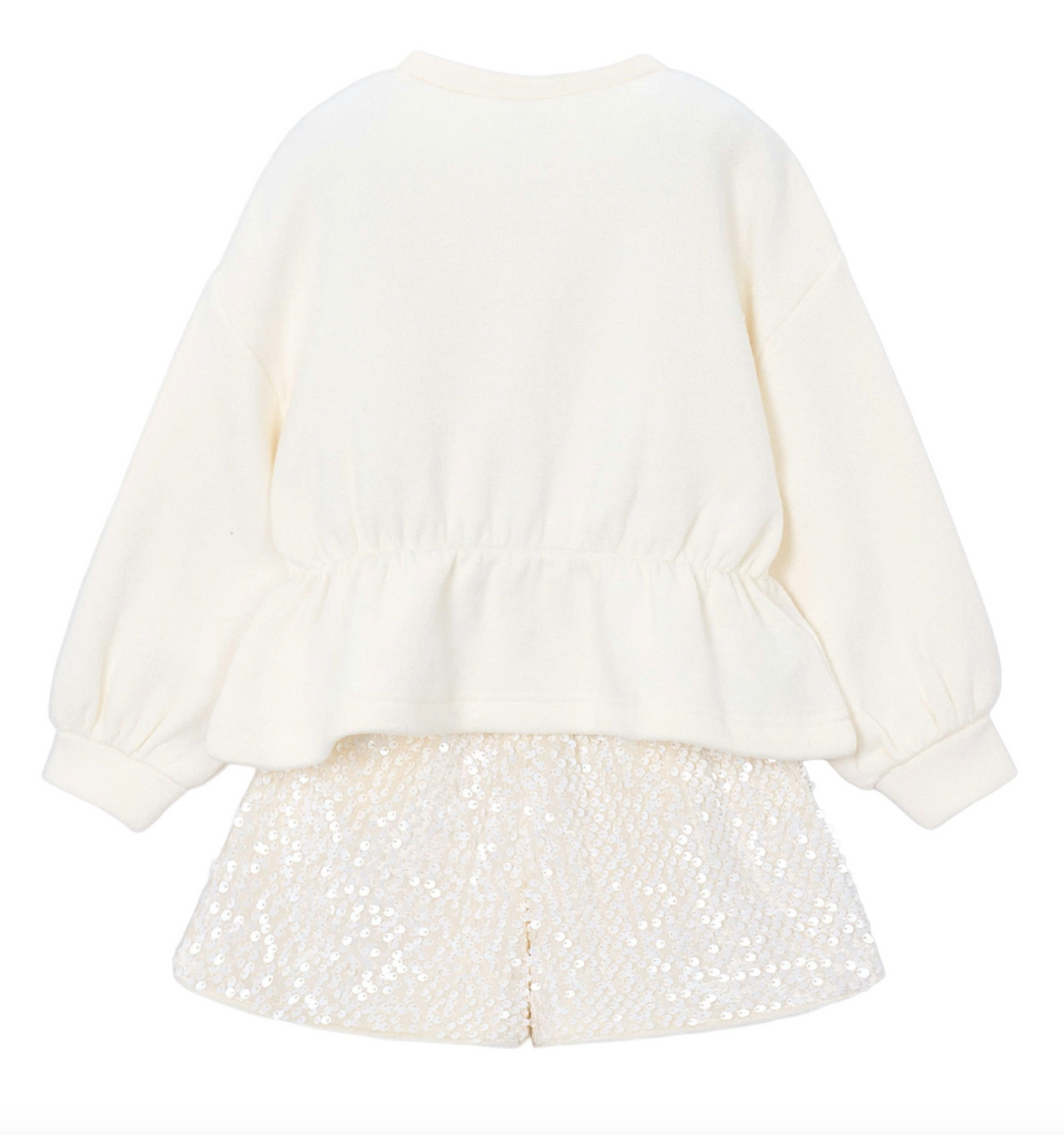 Flower Knit Blouse with Sequin Shorts - Mayoral