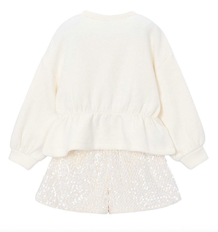 Flower Knit Blouse with Sequin Shorts - Mayoral