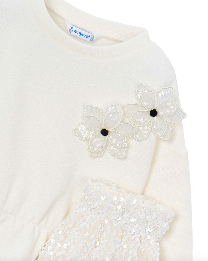Flower Knit Blouse with Sequin Shorts - Mayoral