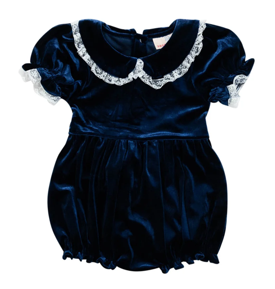 Navy Velvet & Lace Bubble - Smockingbird