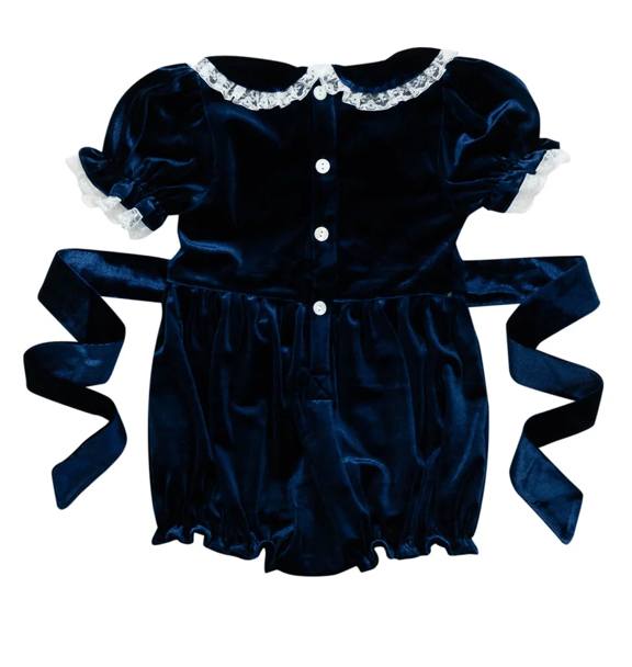 Navy Velvet & Lace Bubble - Smockingbird