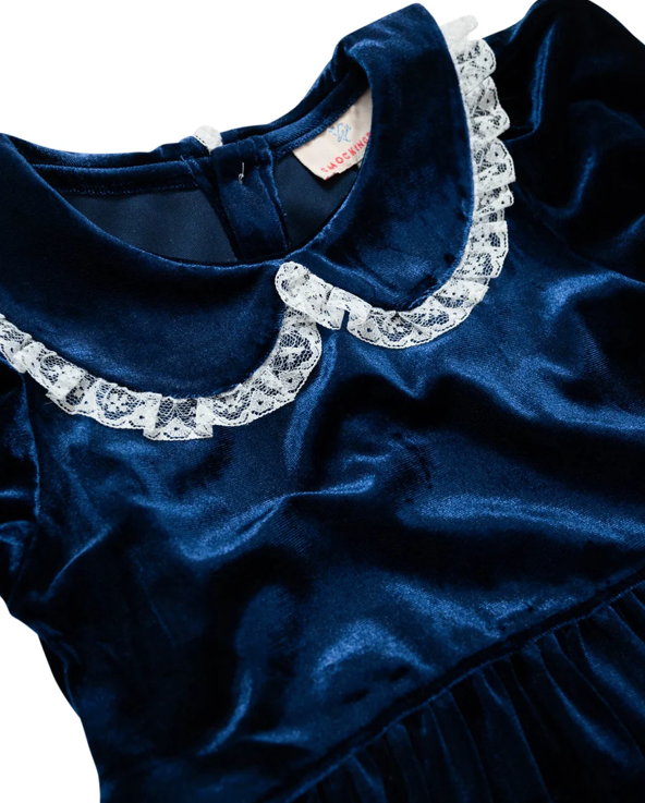 Navy Velvet & Lace Bubble - Smockingbird