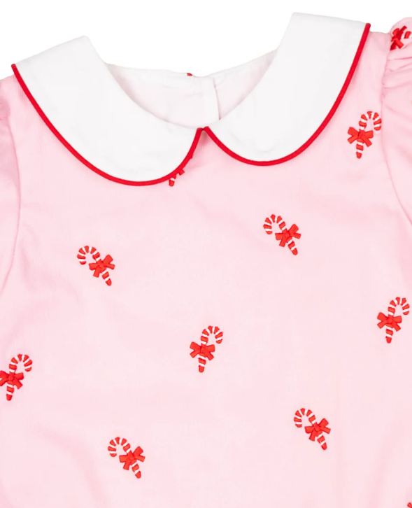 Candy Canes Embroidered Pink Dress - Smockingbird