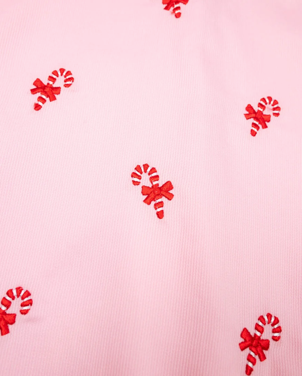 Candy Canes Embroidered Pink Dress - Smockingbird