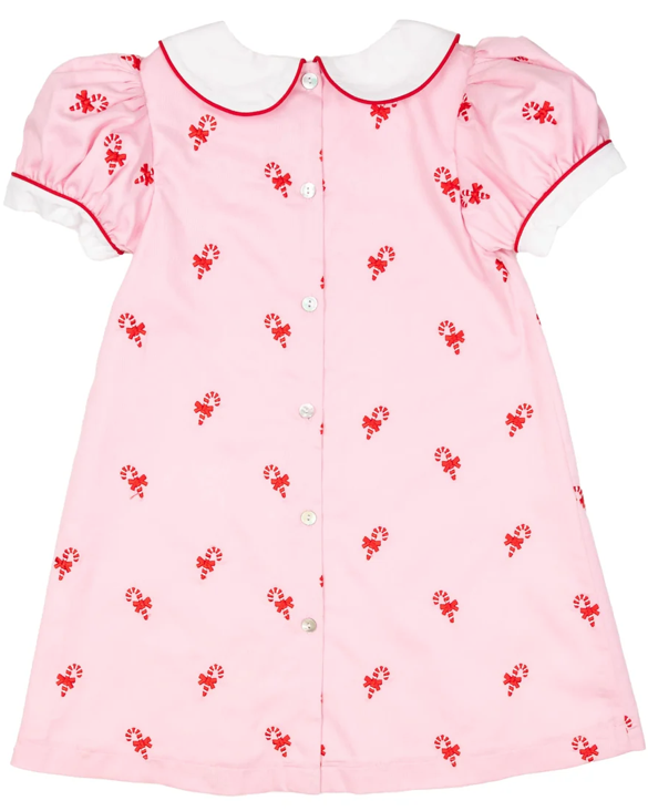 Candy Canes Embroidered Pink Dress - Smockingbird