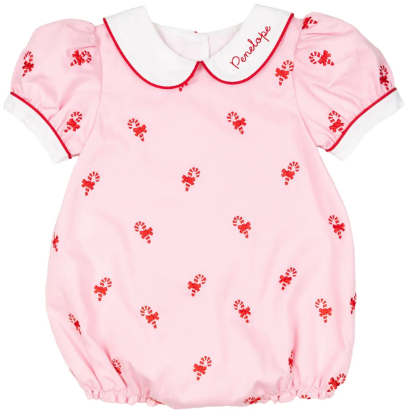 Candy Canes Embroidered Pink Bubble - Smockingbird
