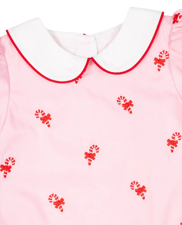 Candy Canes Embroidered Pink Bubble - Smockingbird