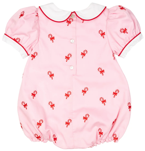 Candy Canes Embroidered Pink Bubble - Smockingbird