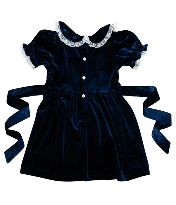 Navy Velvet & Lace Dress - Smockingbird