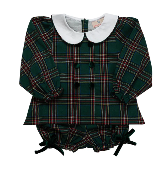Green Christmas Tartan Bloomer Set - Smockingbird