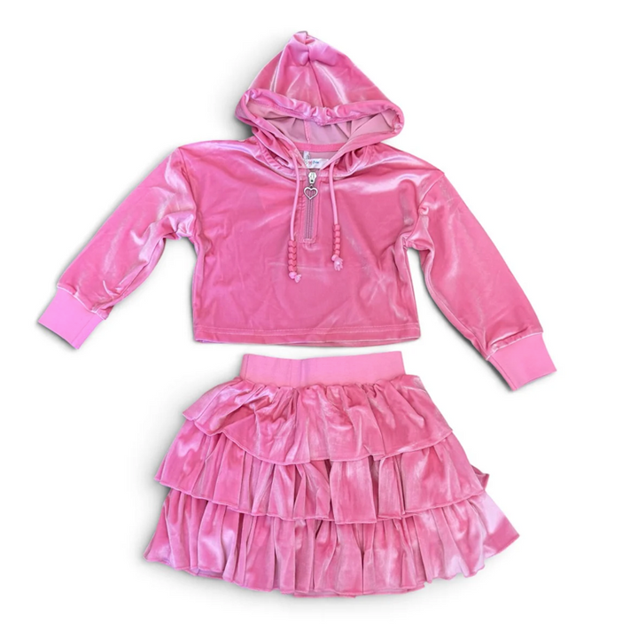 Pink Velvet Velour Skirt Set - Lulu Bebe