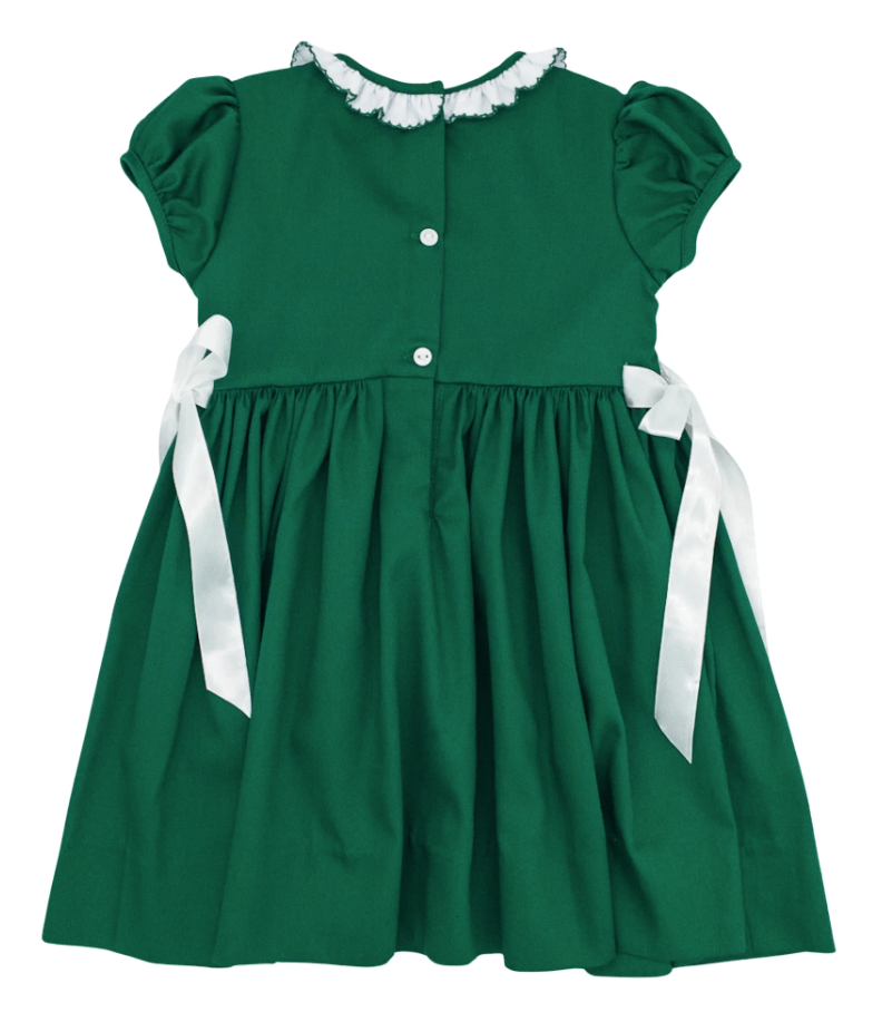 White Side Bows Green Smocked Dress - Lulu Bebe