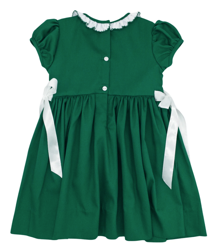 White Side Bows Green Smocked Dress - Lulu Bebe
