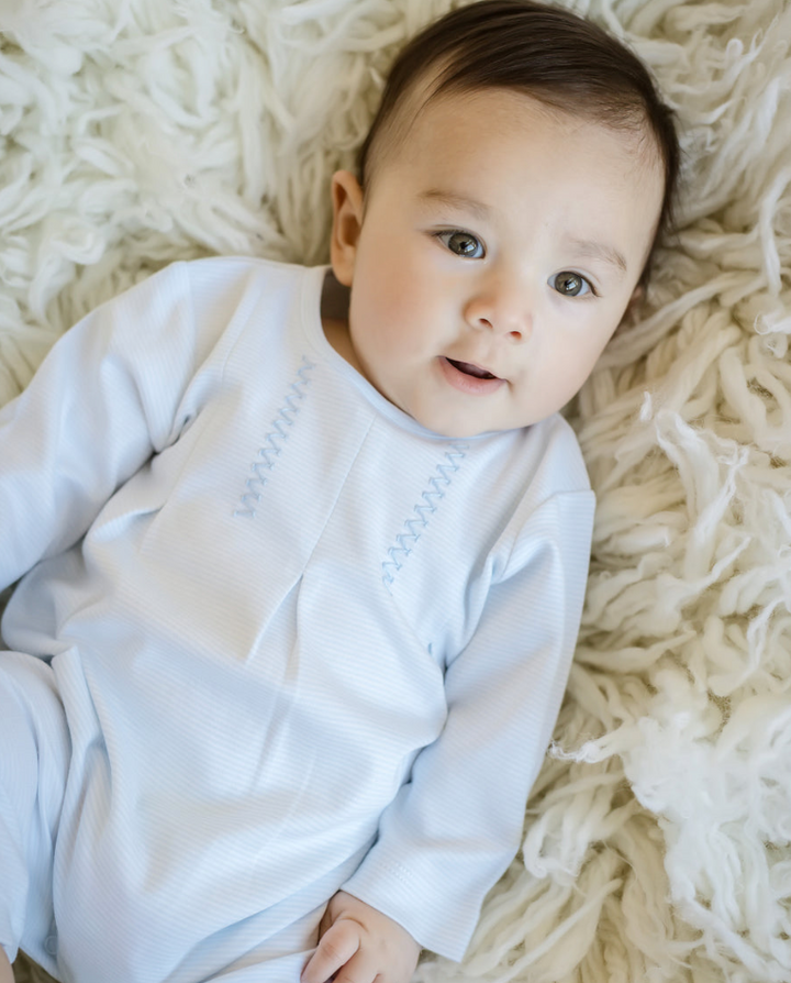 Blue Mini Stripe Pima Romper - Cuclie