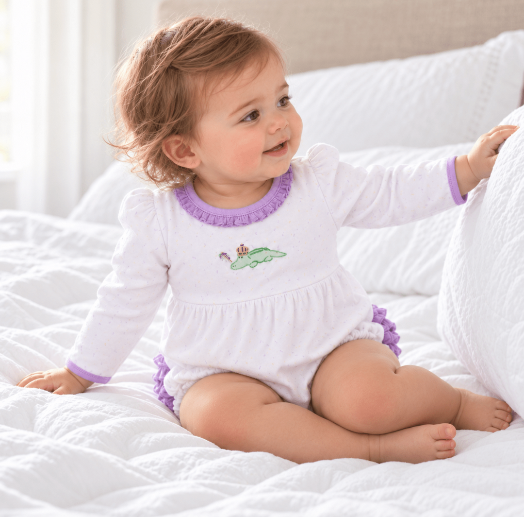 Mardi Gras Bayou Pals Ruffle Girls Bubble - Magnolia Baby