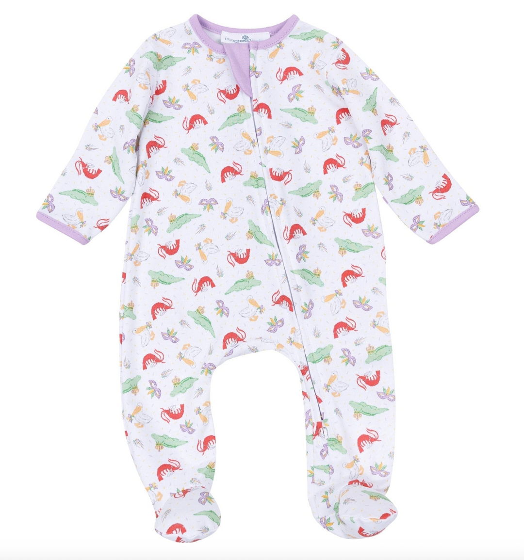 Mardi Gras Bayou Pals Print Zip Footie - Magnolia Baby