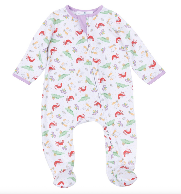 Mardi Gras Bayou Pals Print Zip Footie - Magnolia Baby