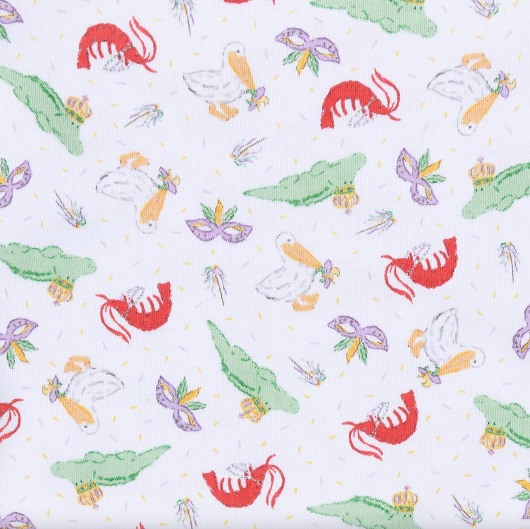 Mardi Gras Bayou Pals Print Zip Footie - Magnolia Baby
