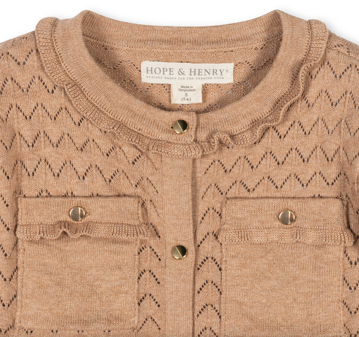 Organic Ruffle Trim Cardigan in Camel - Hope & Henry