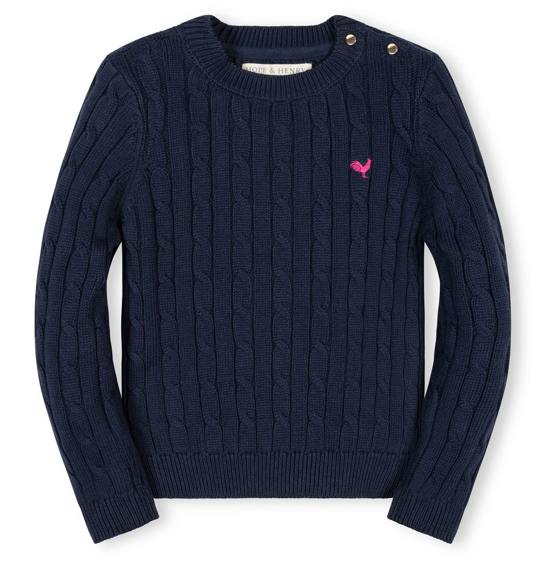 Navy Crew Neck Cable Sweater - Hope & Henry
