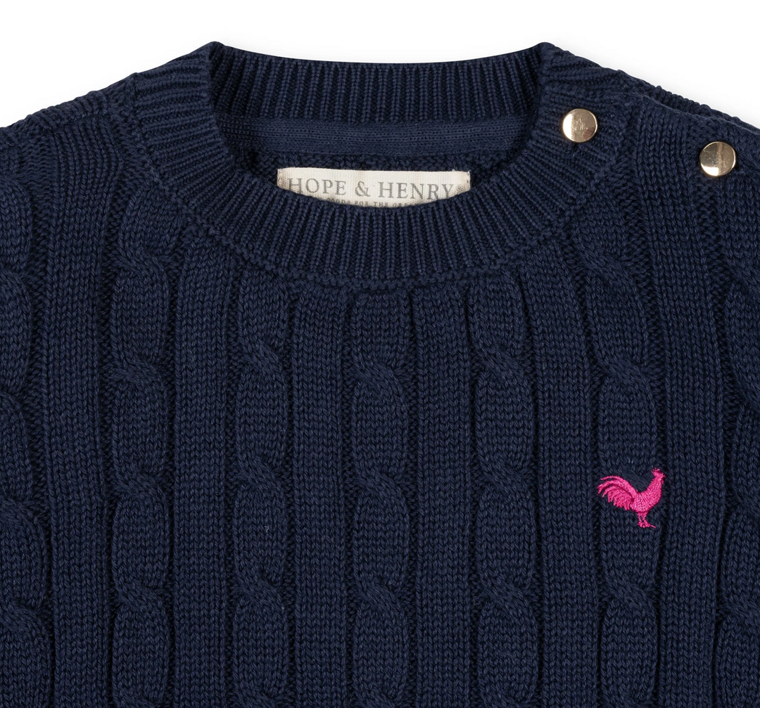 Navy Crew Neck Cable Sweater - Hope & Henry