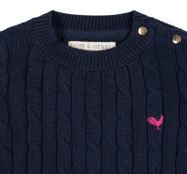 Navy Crew Neck Cable Sweater - Hope & Henry