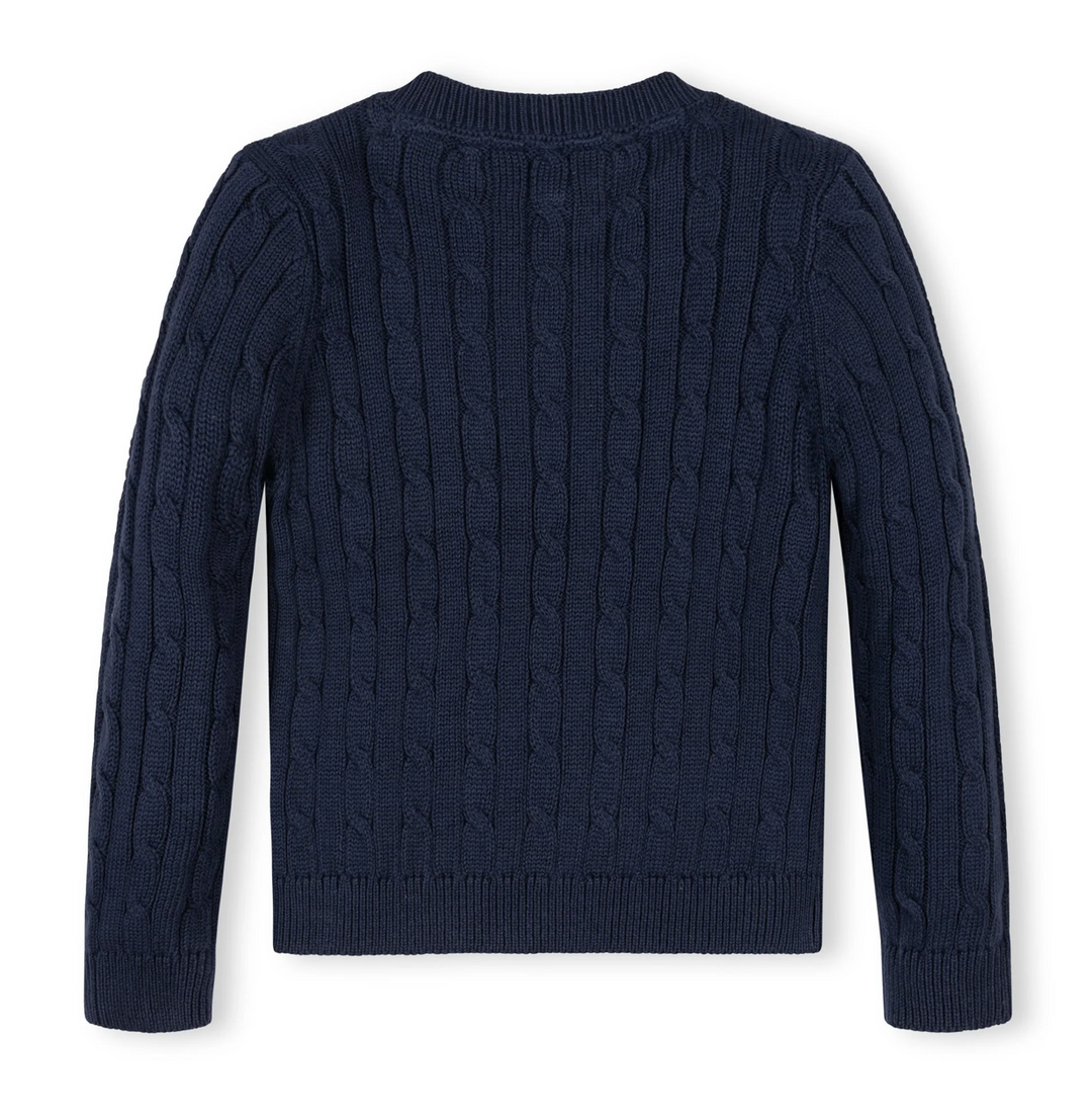 Navy Crew Neck Cable Sweater - Hope & Henry