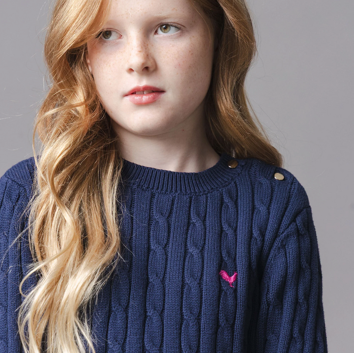 Navy Crew Neck Cable Sweater - Hope & Henry