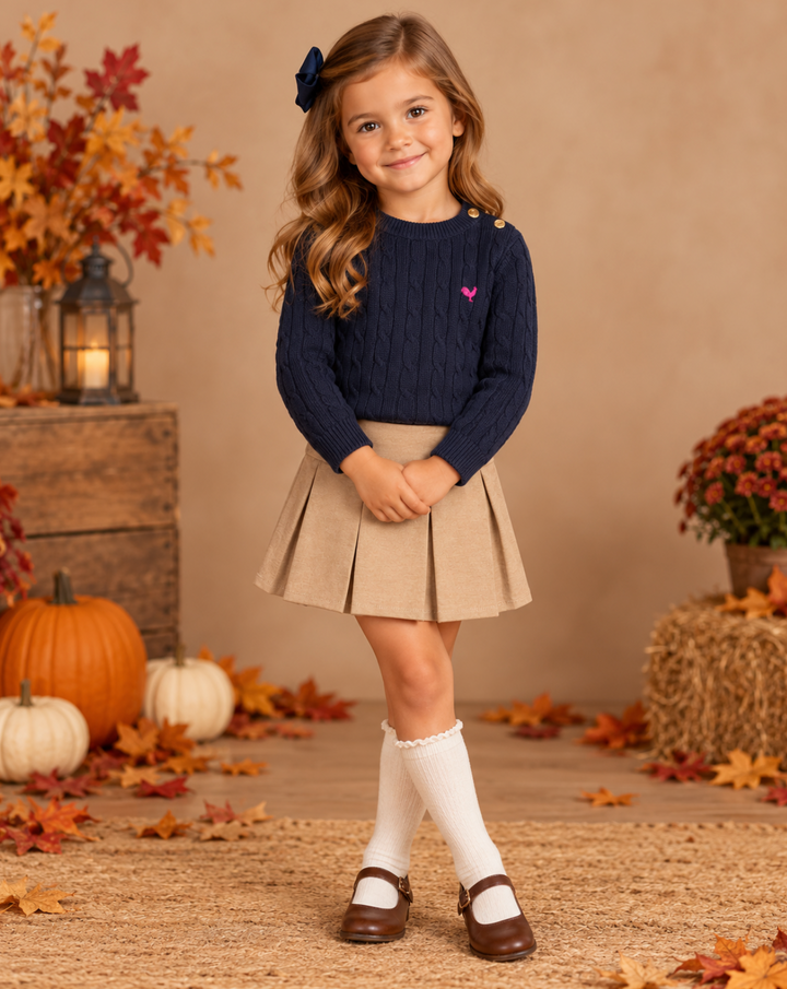 Navy Crew Neck Cable Sweater - Hope & Henry
