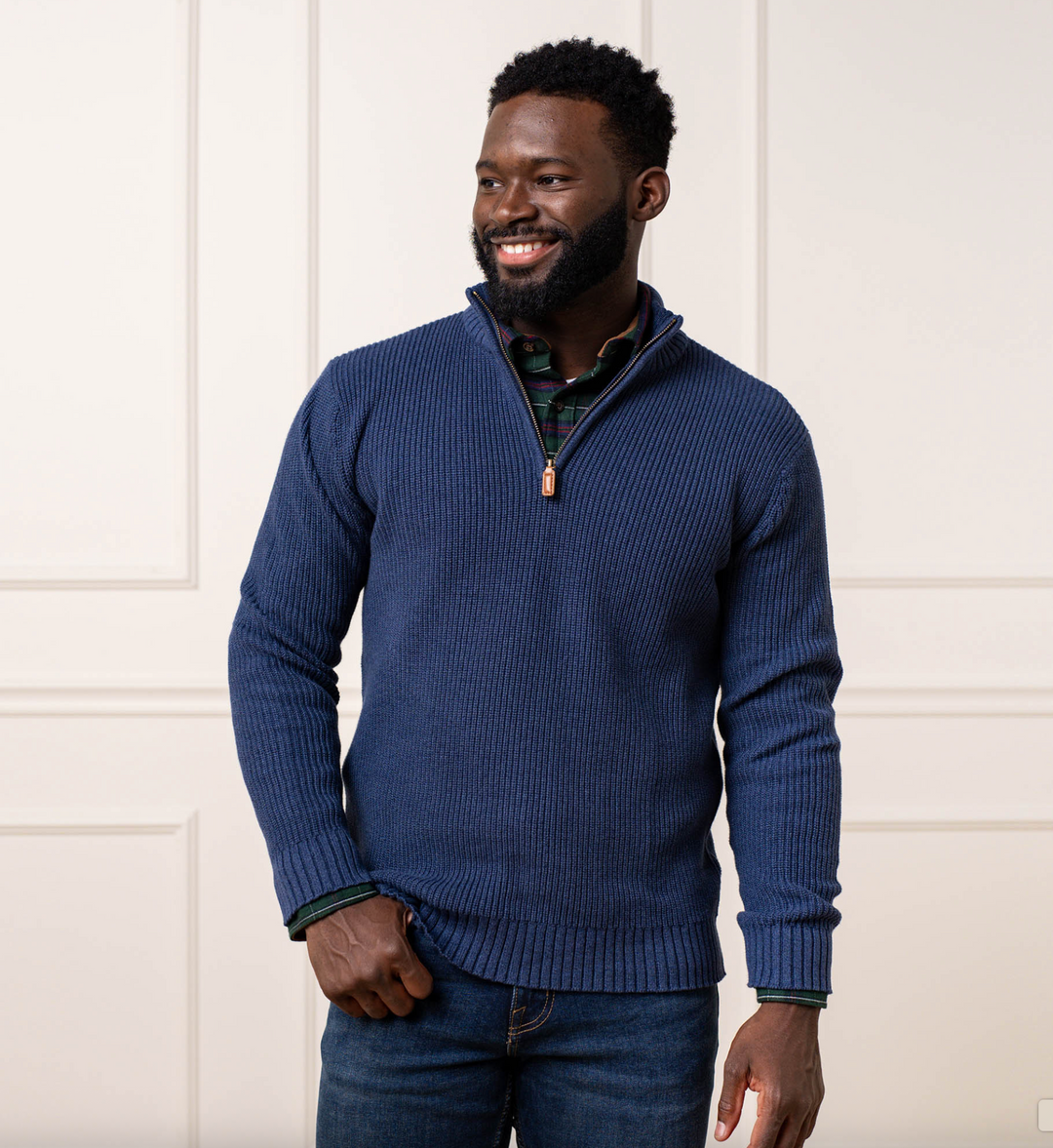 Organic Half Zip Navy Sweater - Hope & Henry
