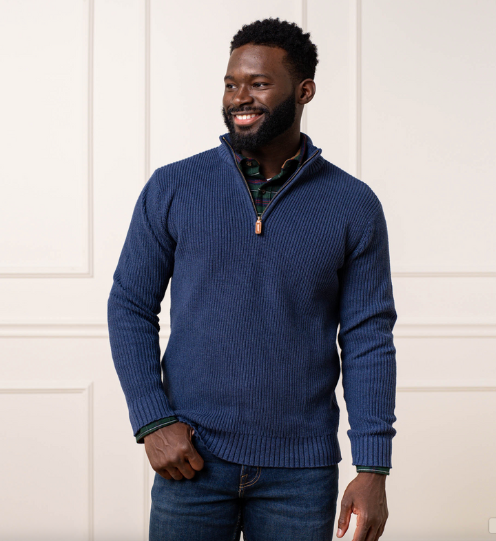 Organic Half Zip Navy Sweater - Hope & Henry