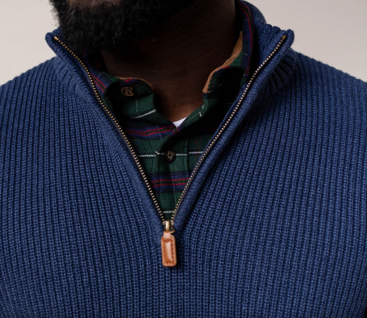 Organic Half Zip Navy Sweater - Hope & Henry