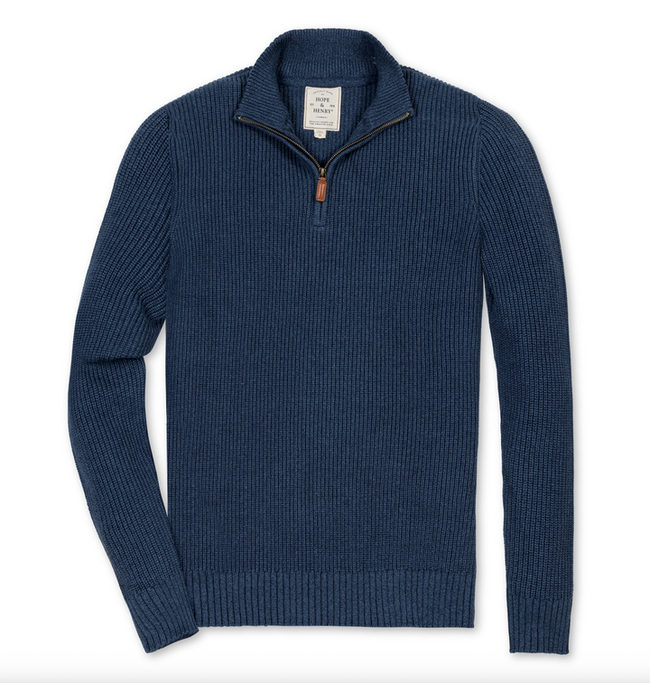 Organic Half Zip Navy Sweater - Hope & Henry