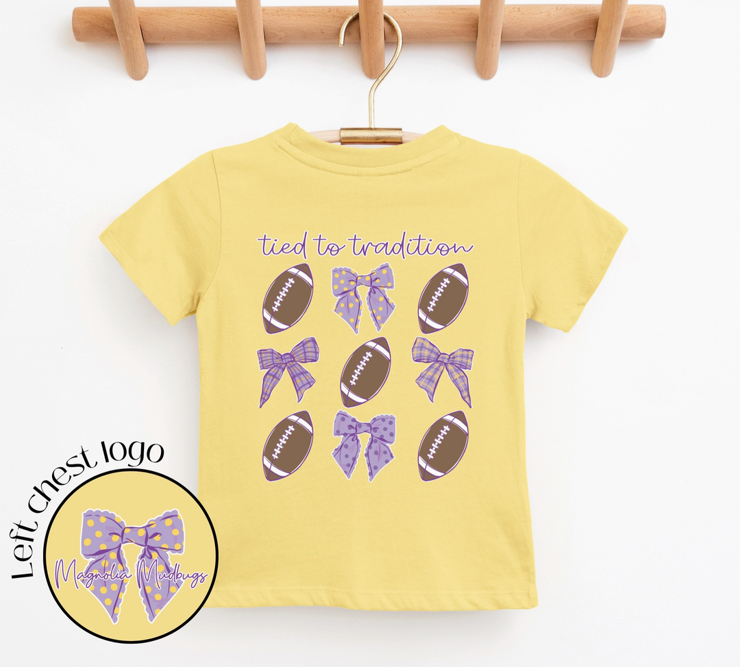 Girls Tied to Tradition Kid's Football Tee - Magnolia Mudbugs