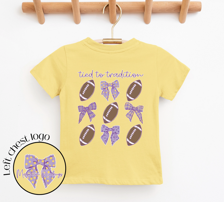 Girls Tied to Tradition Kid's Football Tee - Magnolia Mudbugs