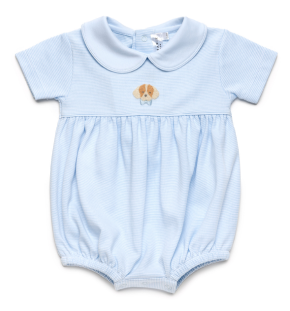 Baby Boy Blue Pima Cotton Puppy Bubble - Milly Marie