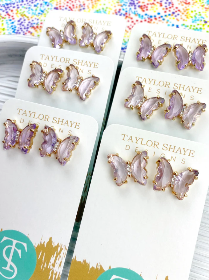Colorful Crystal Butterfly Stud Earrings - Taylor Shaye Jewelry
