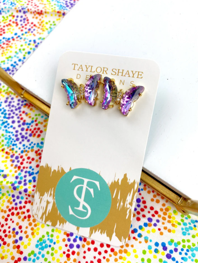 Colorful Crystal Butterfly Stud Earrings - Taylor Shaye Jewelry