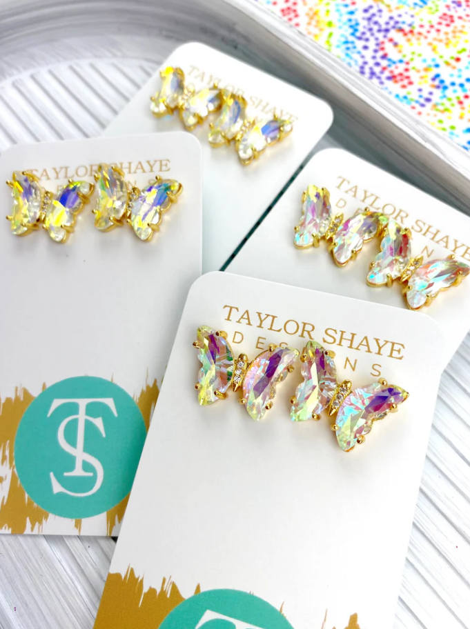 Colorful Crystal Butterfly Stud Earrings - Taylor Shaye Jewelry