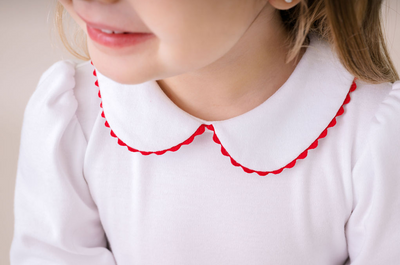 Lullaby Set White Pima Cotton Long Sleeve Shirt w/ Red Trim