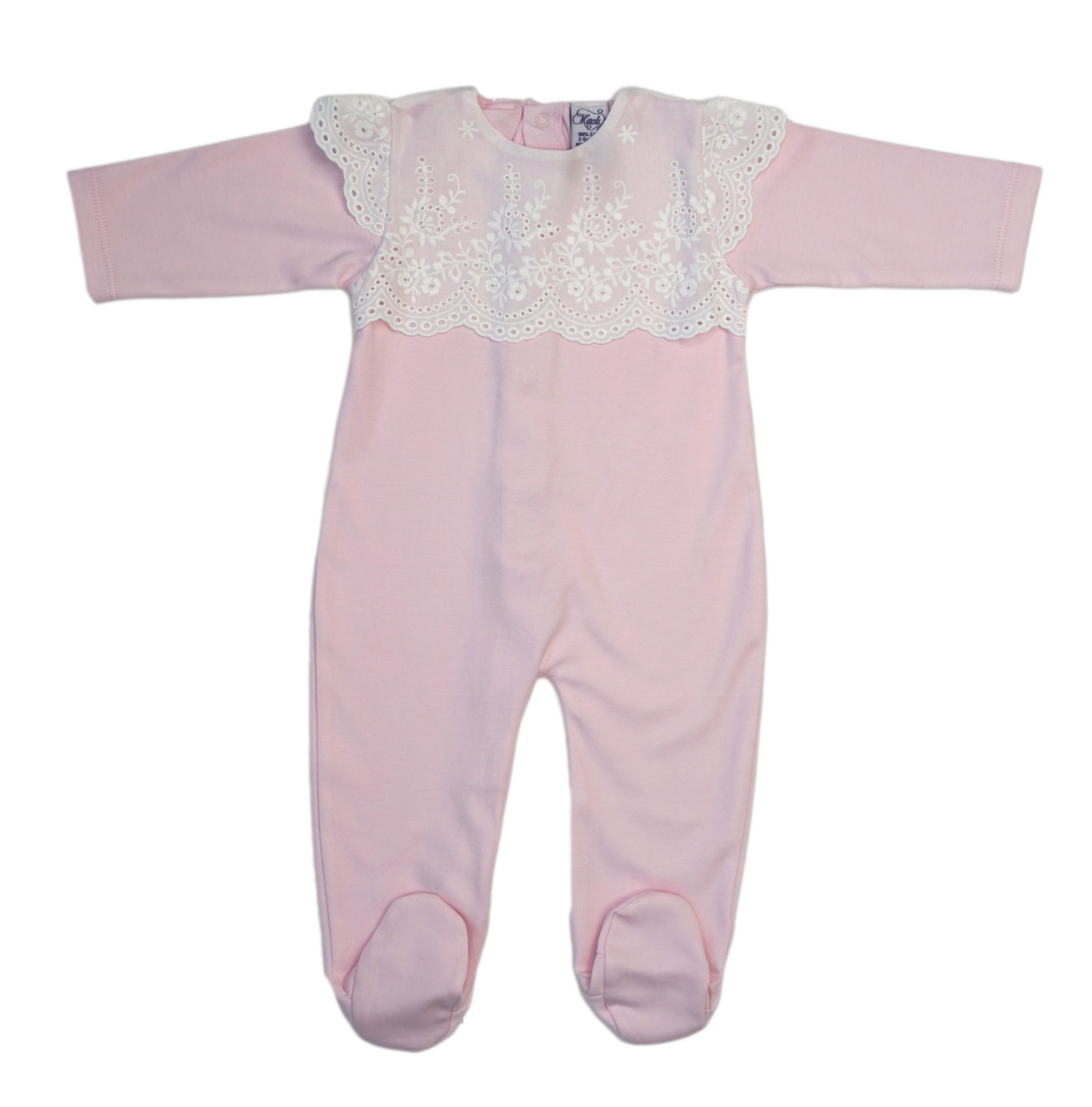 Pink Long Sleeve Footie with Lace Collar - Marcela