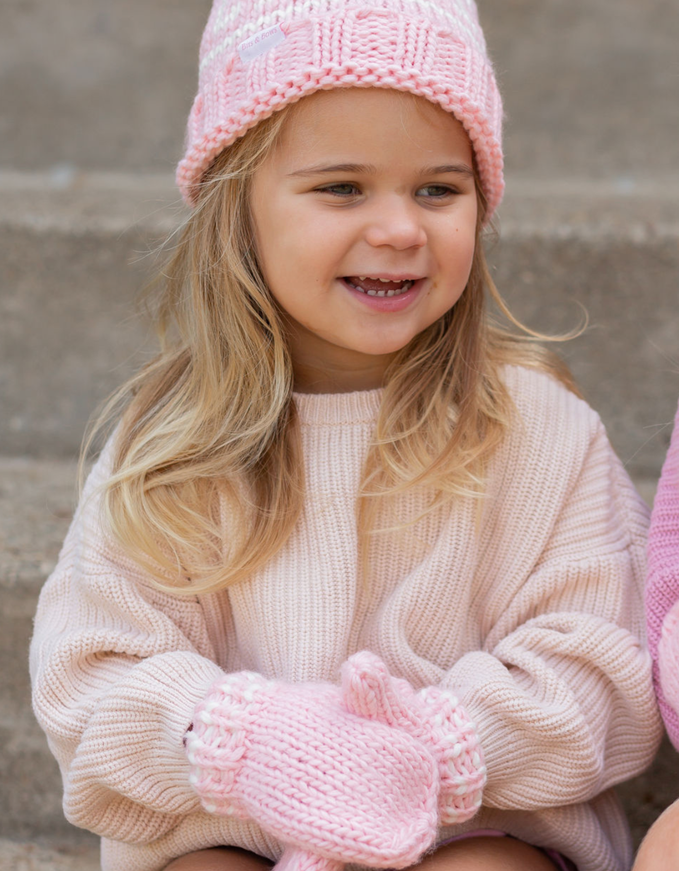 Pink Bows Knit Hat & Mittens - Bits & Bows