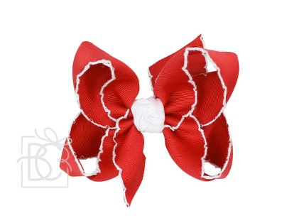 Red w/ White Crochet Edge Headband Bow 3.5" - Beyond Creations