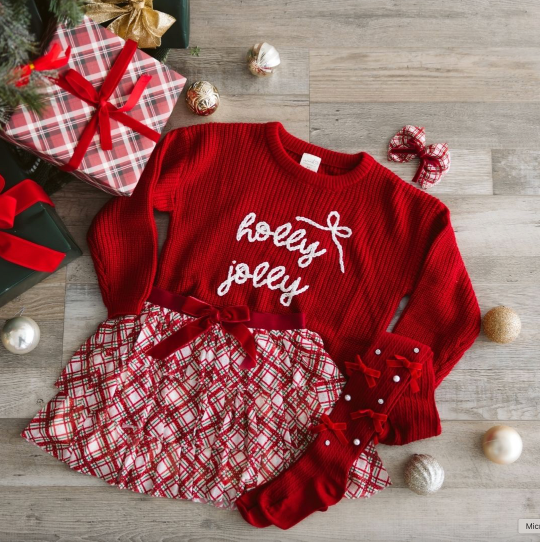 Holly Jolly Bow Christmas Knit Sweater - Sweet Wink